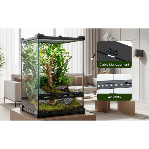 Glass Reptile Terrarium Insect Breeding Tank Vivarium Habitats for Lizards, Horned Frogs, Snakes, Spiders Reptile Glass Terrarium Tank Amphibians Box (Horizontal)