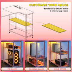 L Shaped Gaming Desk with Power Outlets Corner Computer Desk 110x80CM with Shelves Headphone Hook PC Table Workstation for Home Office Bedroom