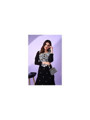 Estationeryhouse Women's Georgette Lucknowi chikankari kurti, Rose Design with Heavy Embroidery, Without Bottom