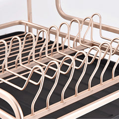 Rose Gold Color, Vertical Bowl And Plate Drain Rack with Rotating Water Outlet Drip Tray, Large Capacity, Aluminum Alloy Bowl And Plate Rack with Cutlery Rack, Kitchen Countertop Storage Rack, Saving Countertop Space