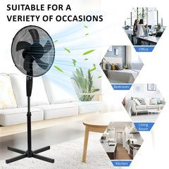 16inch Oscillating Pedestal Floor Fan 39W Standing Cooling 3 Speed Cool Air Setting 5-Blade Black