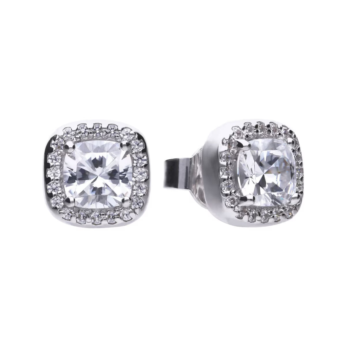 Diamonfire Sterling Silver Square Pave Set 1.57 Carat Cubic Zirconia Stud Earrings