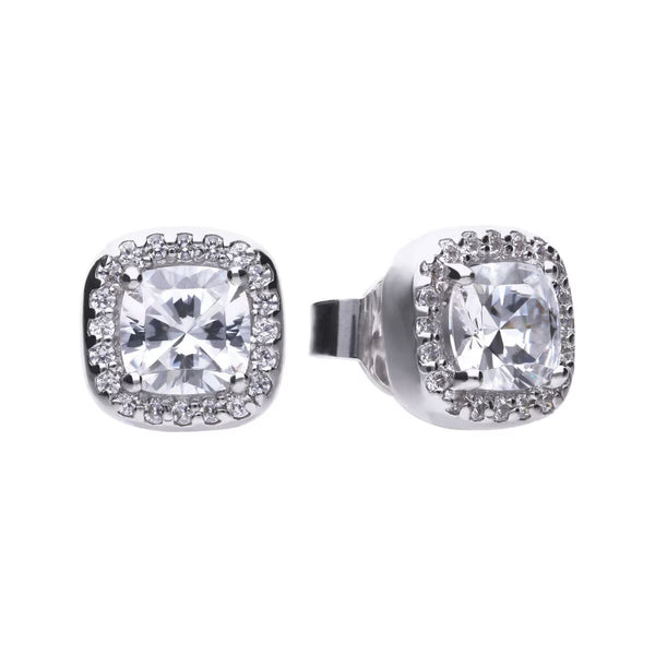 Diamonfire Sterling Silver Square Pave Set 1.57 Carat Cubic Zirconia Stud Earrings