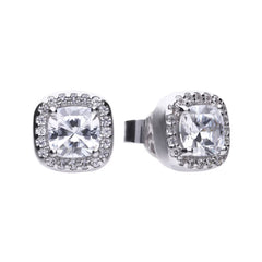 Diamonfire Sterling Silver Square Pave Set 1.57 Carat Cubic Zirconia Stud Earrings