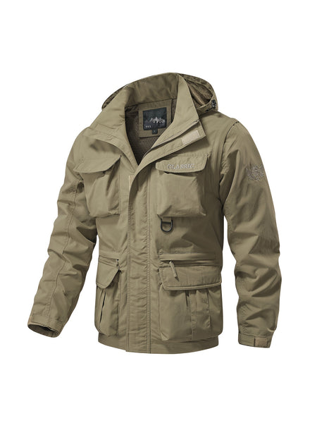 Detachable Windbreaker Hooded Jacket, Men's Casual Multi Pocket Cargo Jacket Vest for Outdoor Activities