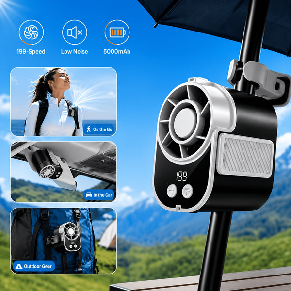 Portable Rechargeable Fan - 5-Speed Adjustable Personal Fan, Handheld Neck Hanging Waist Clip Fan, Compact Design for Home, Office, Camping, And Outdoor Activities, for Outdoor Camping Travel, For Outdoor Camping Travel