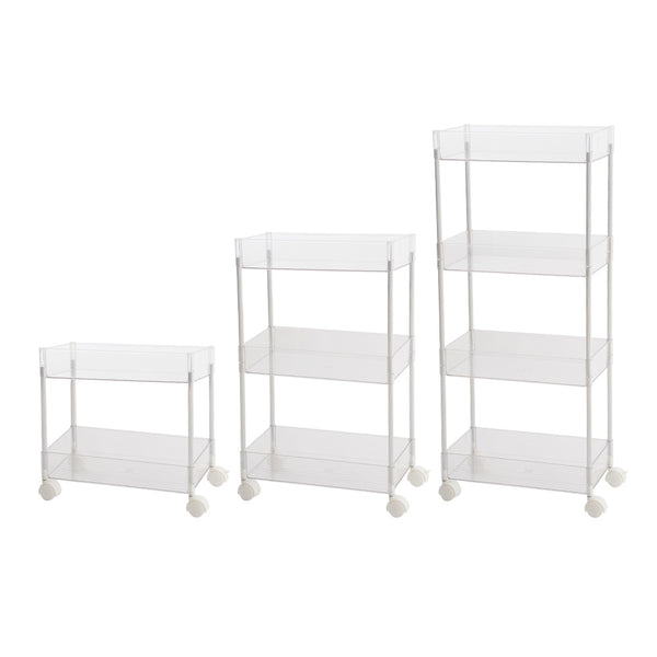 2/3/4-Tier Transparent Storage Cart - Multi-Functional Rolling Organizer with Wheels | for Bathroom, Kitchen, Laundry Room | Snack & Toiletries Holder (Easy Assembly)