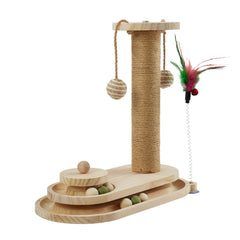 Interactive Solid Wood Cat Scratching Post, Cat Turntable, Cat Teasing Stick, Cat Scratching Board, Durable Cat Toy, Sisal Cat Climbing Frame, Elliptical Turntable