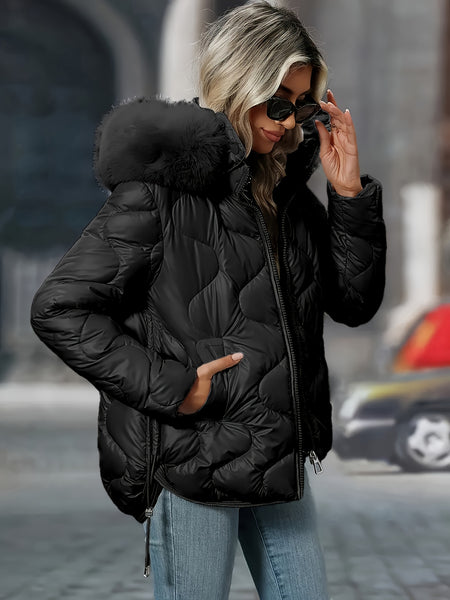 Women's Winter Jacket with Hood & Collar - Puffer Coat, Elegant Warm Outerwear for Cold Weather, Hand Washable Coats (No Belt/Hem Adjustments) - Casual to, Winter Coats For Women,