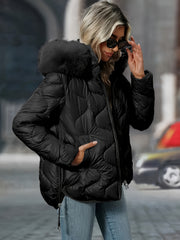 Women's Winter Jacket with Hood & Collar - Puffer Coat, Elegant Warm Outerwear for Cold Weather, Hand Washable Coats (No Belt/Hem Adjustments) - Casual to, Winter Coats For Women,