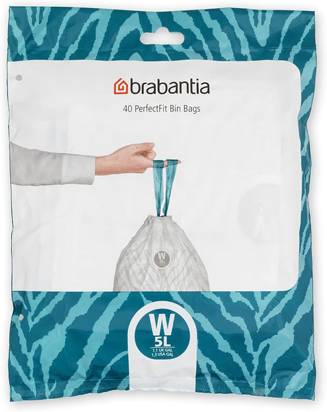 Brabantia Perfectfit Bin Liners (Size G/23-30 Litre) Thick Plastic Trash Bags with Tie Tape Drawstring Handles (40 Bags)