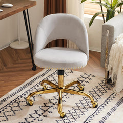 Office Chair Velvet Fabric Swivel Computer Desk Chair Comfy Armless Vanity Task Chair With Adjustable Height, Ergonomic Chair for Home Bedroom (Delicate Lilac)