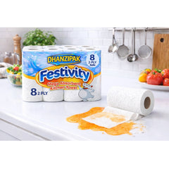 DHANZIPAK Kitchen Roll – 8 Pack, 2-Ply Mega Absorbent Paper Towels, 44 Sheets Per Roll, 8m Length Each