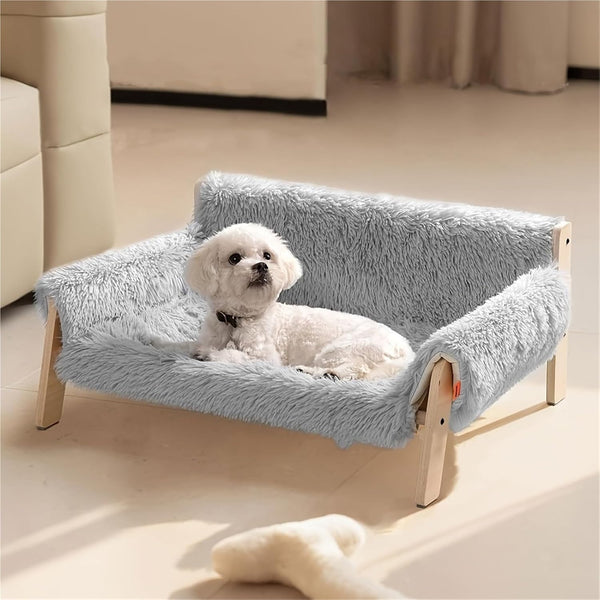 Large Cat Sofa Dog Bed, Sturdy Wooden Pet Sofa for Indoor Cats, Soft Cat Couch Wooden Cats Hammock Suitable for Kitten, Puppy Gray 56x45x27cm