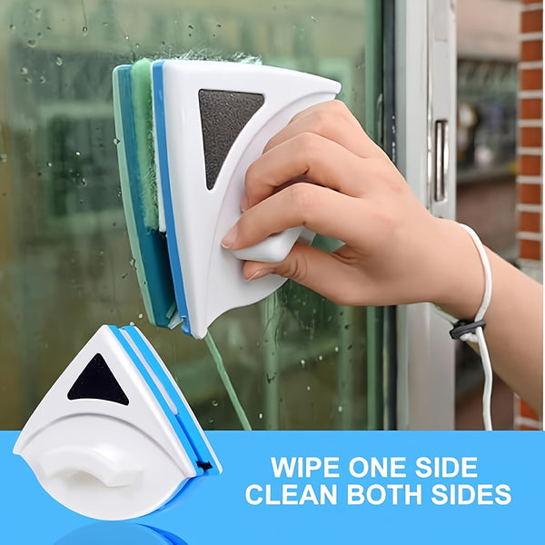 Magnetic Window Cleaning Tool with Dual Sides - a Reusable Glass Wiper Suitable for Single-Layer Glass Thickness of 3-8Mm, Featuring a White And Blue Design with a Hanging Loop, Requires No, Ideal for Home, Kitchen, Bathroom, Outdoor Use