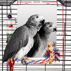 Colorday 9 Inch Stainless Steel Bird Mirror with Rope Perch, Bird Toys Swing, Comfy Perch for African Grey Parakeet Cockatiel Conure Lovebird Finch Canaries