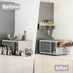 Aufworld Magnetic Spice Rack for Refrigerator, 2 Pack Magnetic Shelf, Fridge Magnet Organizer with Moveable 4 Hooks, Magnet Fridge Shelf for Kitchen Organization and Storage (2 Pack)