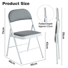 Set of 4 Folding Chairs, Faux Leather Foldable Chairs with Metal Frame and Padded Seat, Easy to Fold and Store for Home, Office, Dining and Reception