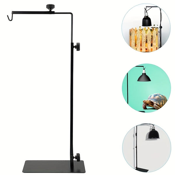 Adjustable Reptile Light Stand for Tortoises, Lizards & Amphibians - Durable Iron Heat Lamp Holder with Hook, 22-30cm Width & 40-64cm Height, Black, Terrarium Lighting | Insectivore Lighting | Sturdy Lamp Support, Reptile Accessories
