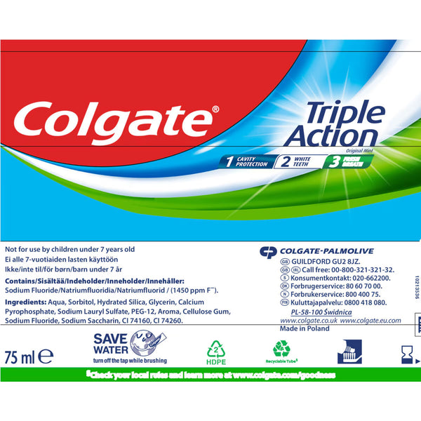 Colgate Triple Action Toothpaste, 12 X 75Ml