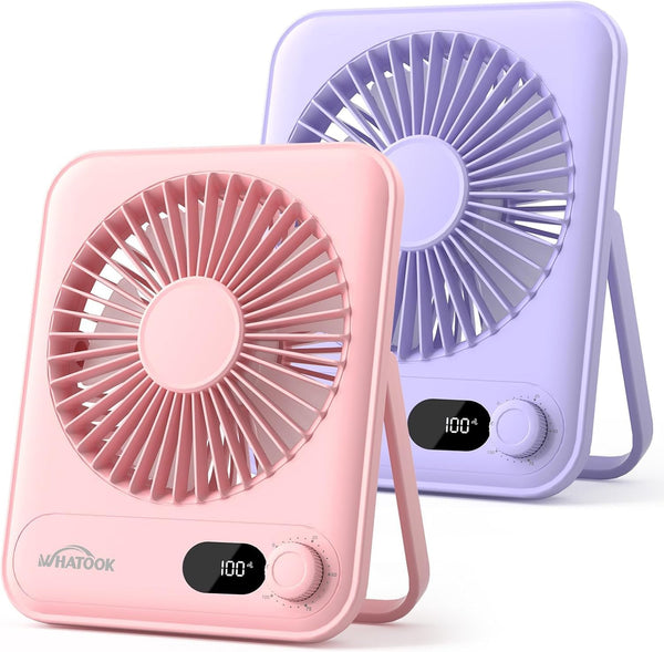 WHATOOK Mini Desk Fan USB: 2000Mah Rechargeable Ultra Quiet 1-100 Speeds Desktop Fans with LED Display, 3-10H Runtime, Child-Safe Grille Cooling Small Portable Table Fan for Home, Office & Travel