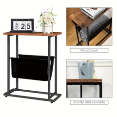 Narrow Side Table, Slim Bedside Table, Industrial Sofa Table with Magazine Organizer, Space Saver, Suitable for Living Room, Bedroom, Vintage Brown And Black