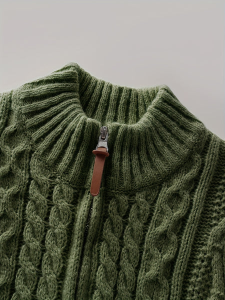 2025 Winter American Stand-Up Collar Half-Zip Knit Aran Sweater Mr. Pony Knitwear Pullover Card