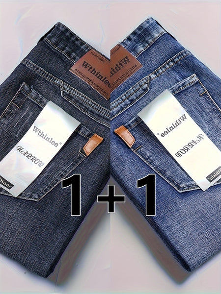 2-Strip Discount Pc, Men'S Classic Jeans, Casual Comfortable Stretch Denim Trousers, Suitable for All Seasons Business Formal, Middle East