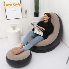 59-Inch Inflatable Lounge Chair Designed for Adults, a Portable Lazy Sofa Complete with a Footstool. This Flocked Recliner Is Perfect for Both Indoor And Outdoor Use