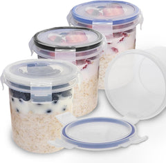 Bubblewally Overnight Oats Container with Lids (4-Piece Set) - 16 Oz Plastic Containers - Oatmeal Container to Go | Portable Cereal and Milk Container| Snap Lock Storage Jars with Airtight Lids