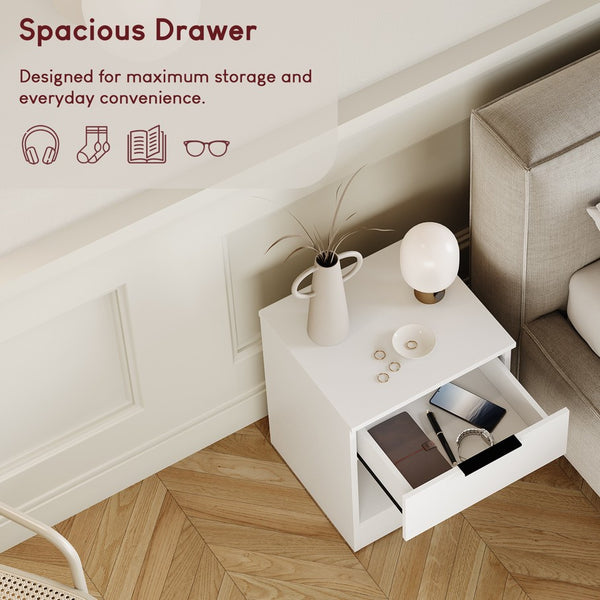 Vida Designs Trega 1 Drawer Bedside Chest Set Of 2, End Table Nightstand Space Saving Storage Organizer Bedroom Furniture