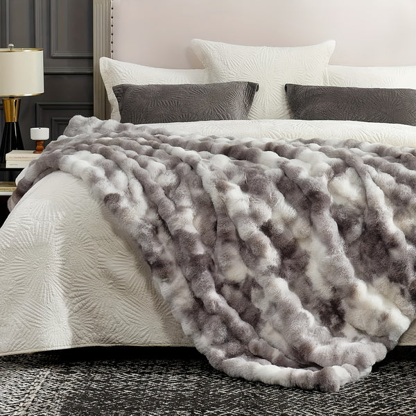 Luxury King Size Faux Fur Blanket, Double Sided Bubble Plush Throw, Machine Washable & Anti-Shedding, Oversized Warm Bedspread for Bed Sofa, Perfect Valentine's Day Gift for Couples - All-Season Faux Fur Throw Blanket - 274.32x228.6 cm - Printed Grey
