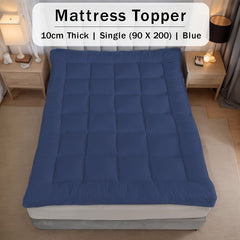 10cm Hotel Quality Mattress Topper | Super Soft with 1000GSM Hollowfiber Filling | Elasticized Corner Straps | White Blue Grey | Single, Small Double (4ft), Double, King, Super King Size