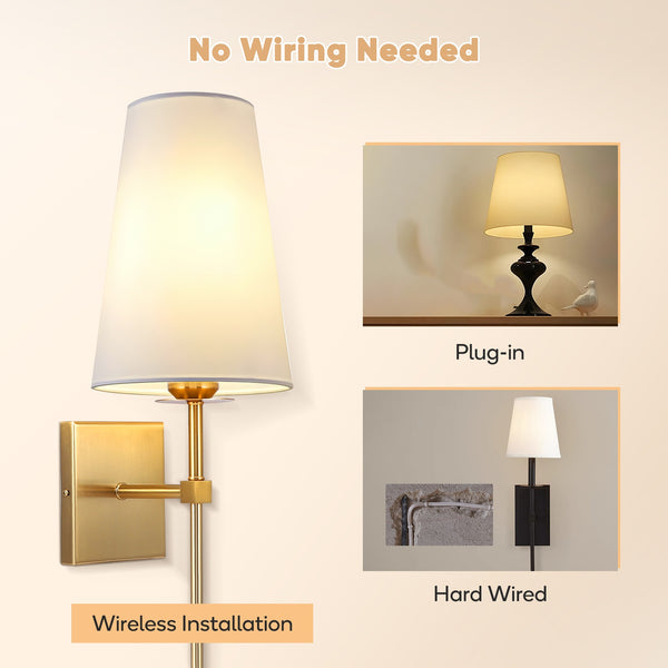 Wall lamp, LED wall lamp, dimmable wall lamp (non-hardwired fixture), controllable bulb, modern linen shade bedroom hallway wall lamp