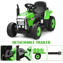12V Kids Ride on Tractor with Trailer Music and LED Lights