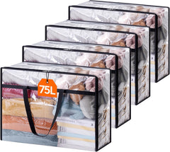 Lifewit 4 Pack Clear Plastic Storage Bags, 40L Foldable Clothes Storage Boxes Wardrobe Organizer Moving Bags with Reinforced Handle for Loft Wardrobe for Bedding Clothes Blanket Duvet