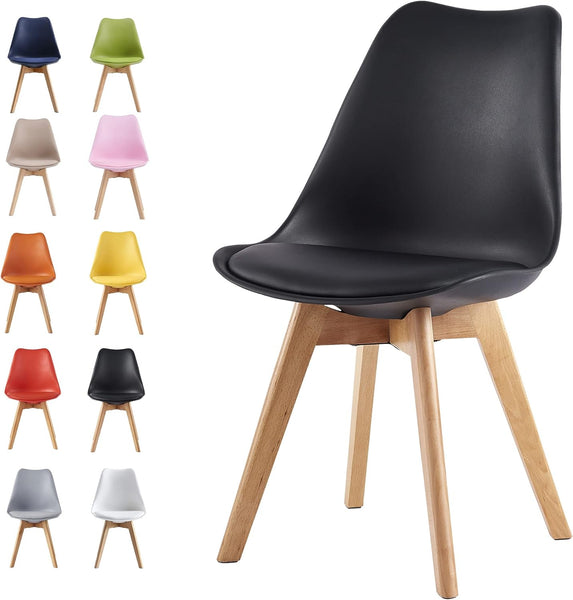 mcc direct 1Pcs Dining Chair Wooden Legs Soft Cushion Pad Stylish DELUXE Retro Lounge Dining Office EVA