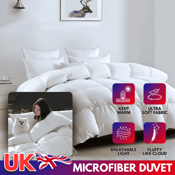 Duvet All Season Comforter Made in UK Microfiber Cover, Lightweight Skin Friendly Quilt, Down Alternative Ultra-Soft Plush Breathable Duvet set Bed