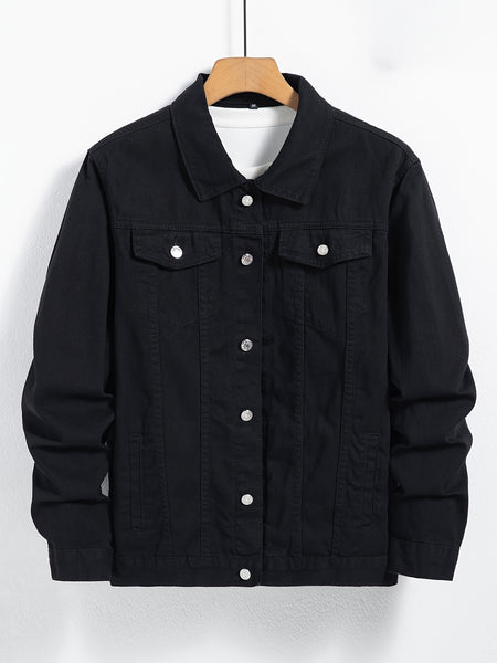 Spring and Autumn Hot Men's Denim Jacket for Teens, High-End Long Sleeve Turn- Collar Casual Coat