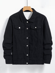 Spring and Autumn Hot Men's Denim Jacket for Teens, High-End Long Sleeve Turn- Collar Casual Coat