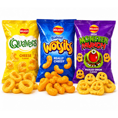 Walkers Yellow Snack – Quavers x 12, Baked Wotsits x 12 & Mega Monster Munch x 6 (30 Pack)