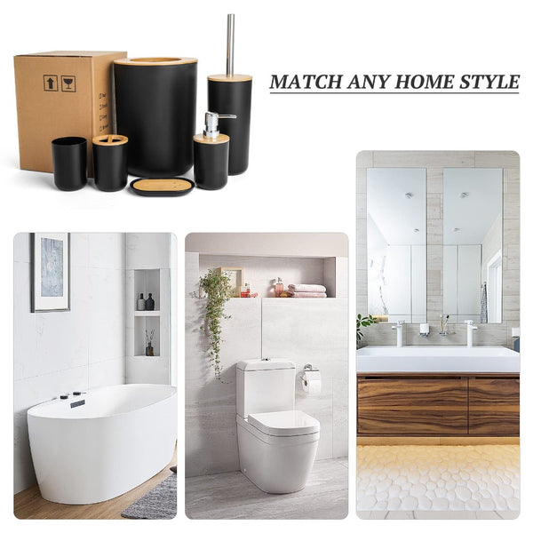 6pc Grey Black White Bathroom Accessories- Bathroom Bin And Toilet Brush Set- Durable Toothbrush Holder Cup- Soap Dispenser With Pump- Soap Dish Holder