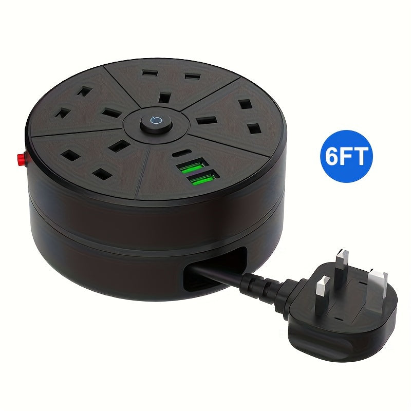 New Multifunctional Power Board/socket, Cable Retractable/cable Tidy, Equipped with 4 Power Sockets, with (2 USB-A) (1 TYPE-C), 2m/6ft Power Cord/automatic Short Circuit Protection Function/easy to Carry/suitable for Home And Office Use.