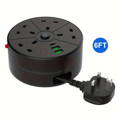 New Multifunctional Power Board/socket, Cable Retractable/cable Tidy, Equipped with 4 Power Sockets, with (2 USB-A) (1 TYPE-C), 2m/6ft Power Cord/automatic Short Circuit Protection Function/easy to Carry/suitable for Home And Office Use.