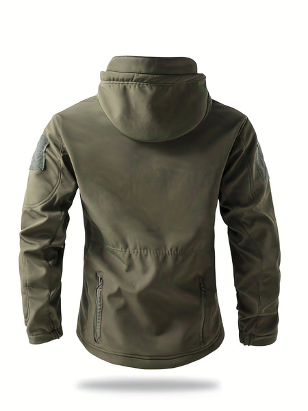 Men'S Winter Soft Shell Jacket with a Hood, Featuring Pockets And a Solid Color, Suitable for Outdoor Wear