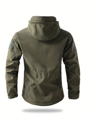 Men'S Winter Soft Shell Jacket with a Hood, Featuring Pockets And a Solid Color, Suitable for Outdoor Wear