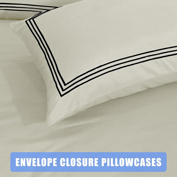 My Home Store Polycotton Bratta Duvet Cover Set - Our 3pc Soft stitch Embroidered button closure Quilt cover with matching Embroidered envelop closure Pillowcases | Breathable & Lightweight Duvet cover set