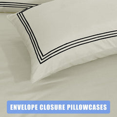 My Home Store Polycotton Bratta Duvet Cover Set - Our 3pc Soft stitch Embroidered button closure Quilt cover with matching Embroidered envelop closure Pillowcases | Breathable & Lightweight Duvet cover set
