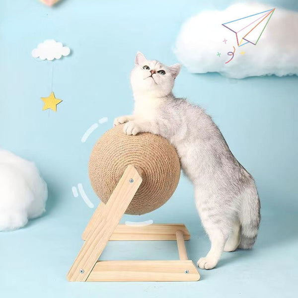 Sisal Ball Cat Scratching Board, Cat Hole Design, Triangular Support Board, Wear-Resistant Cat Scratching Ball Can Be Rotated, Cat Scratching Ball,Relief of Boredom Toys, Natural Wood