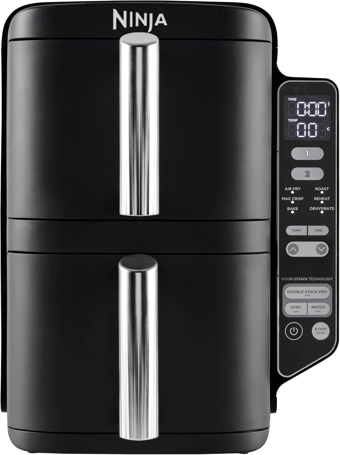 Ninja Foodi Dual Zone Digital Air Fryer, 2 Drawers, 7.6L, 6-In-1, Uses No Oil, Air Fry, Max Crisp, Roast, Bake, Reheat, Dehydrate, Cooks 4-6 Portions, Non-Stick, Dishwasher Safe Baskets, Black AF300UK